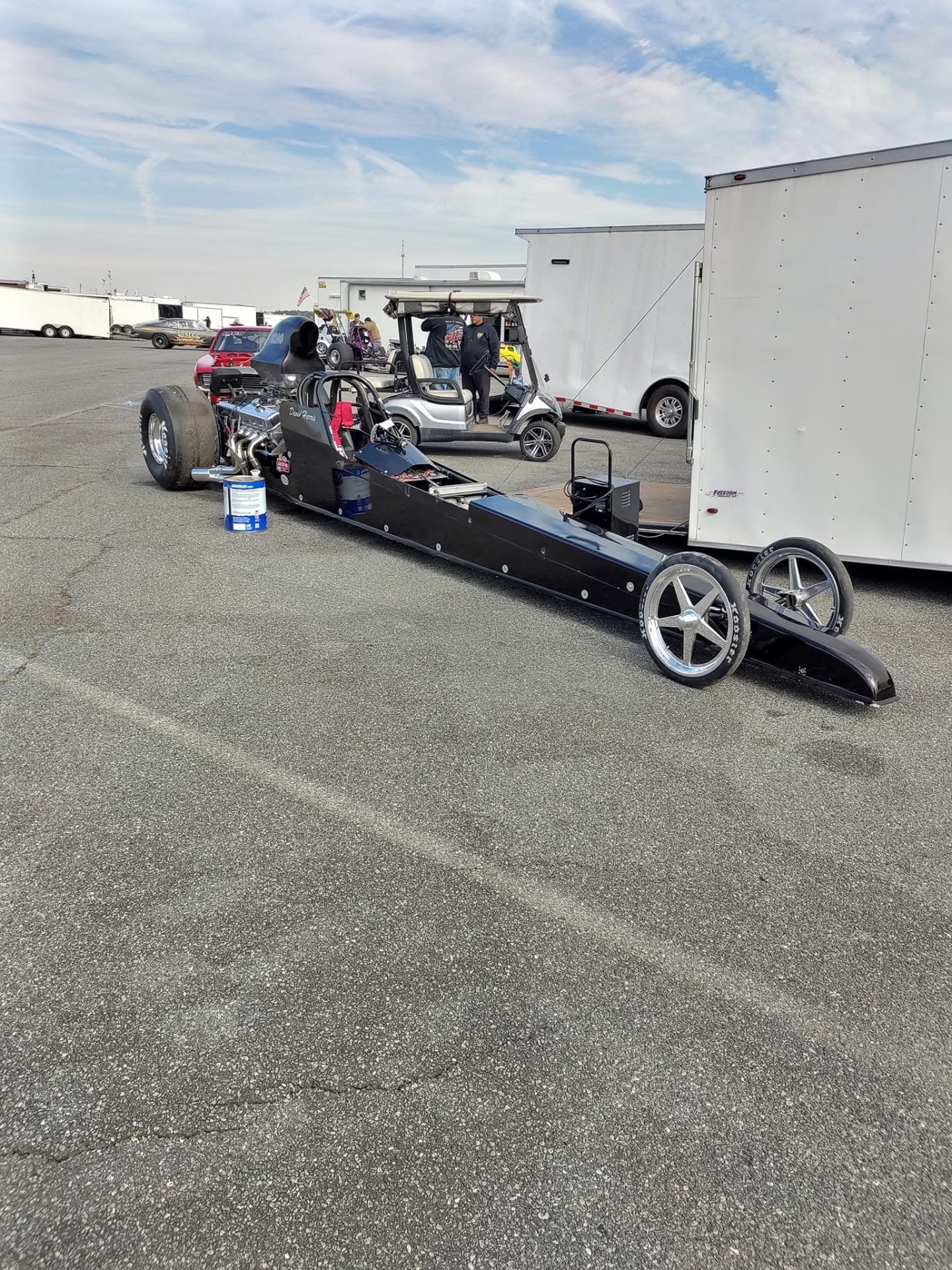 Blown black dragster ready to roll