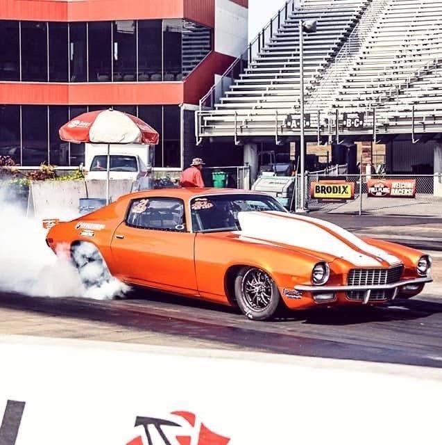 Orange Camaro burnout
